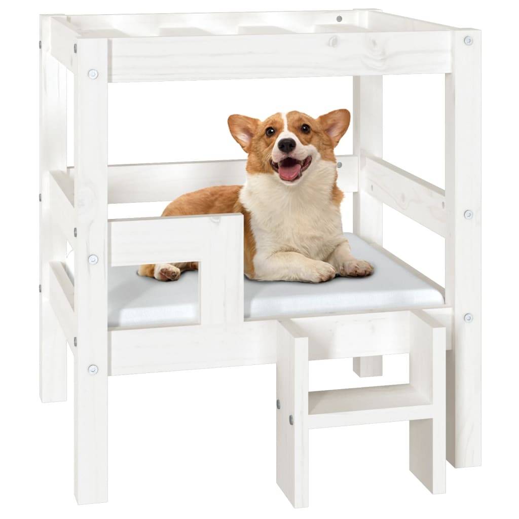 vidaXL Hundebett Weiß 55,5x53,5x60 cm Massivholz Kiefer