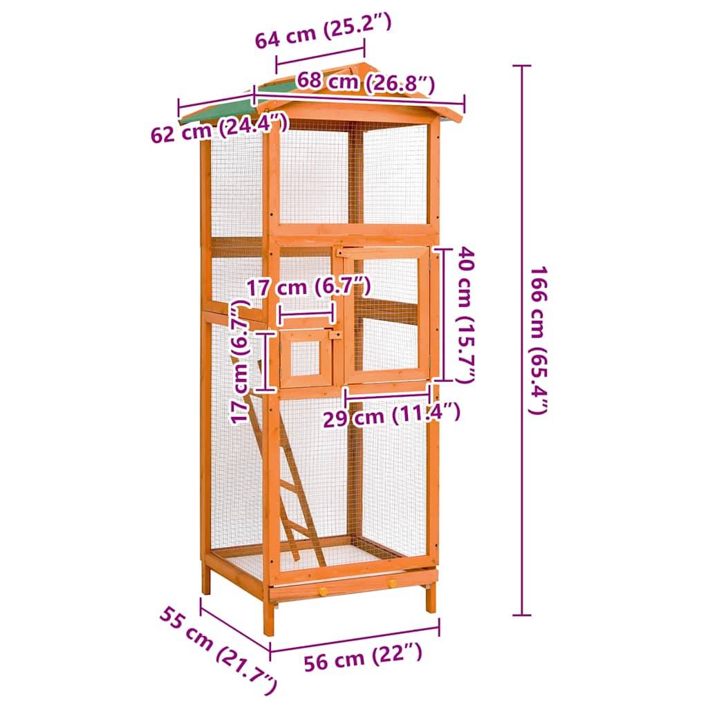 vidaXL Vogelkäfig 68x62x166 cm Massivholz Fichte