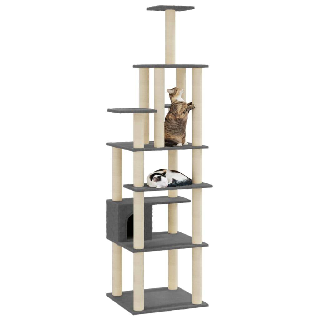 vidaXL Kratzbaum mit Sisal-Kratzsäulen Dunkelgrau 183 cm