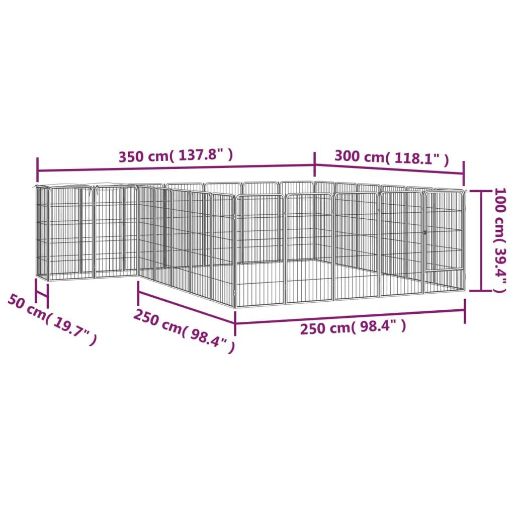 vidaXL 26-tlg. Hundelaufstall Schwarz 50x100cm Stahl Pulverbeschichtet