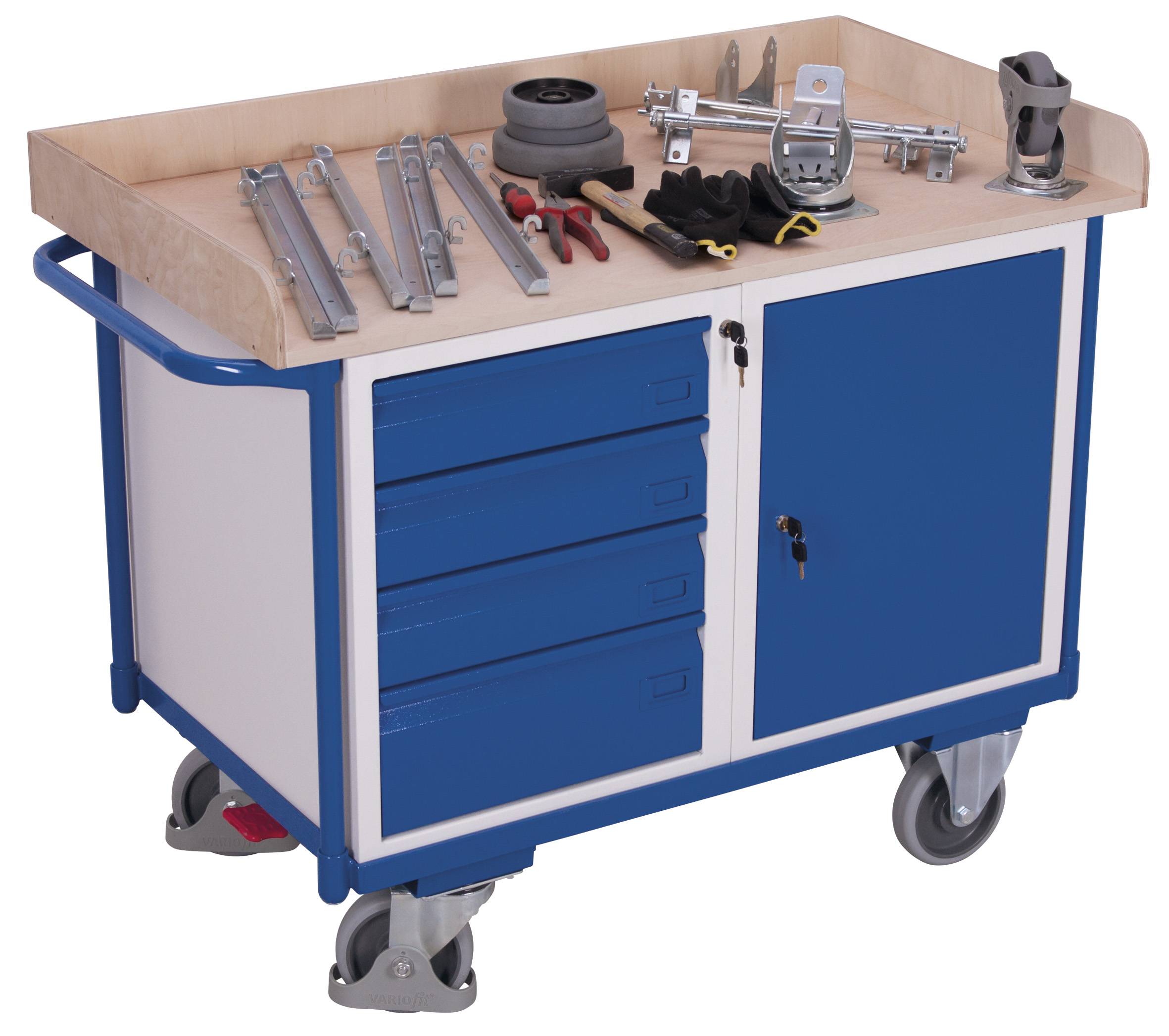 VARIOfit SW-600.613 Tisch- und Schrankwagen Stahl pulverbeschichtet Traglast (max.): 400kg Enzianblau (RAL 5010)
