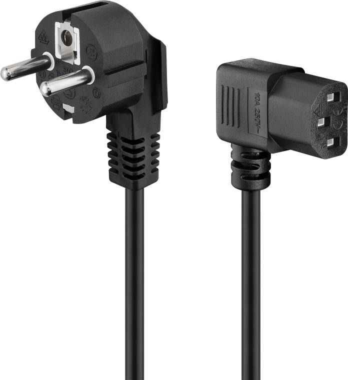 Goobay 50080 Kaltgerätekabel mit abgewinkelter C13 Buchse & Schutzkontaktstecker Stromkabel Netzkabel Schwarz 2m