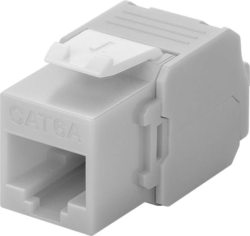 Goobay 90693 Keystone Modul RJ45 Buchse / CAT 6A Netzwerkstecker 500 MHz / UTP Ethernet Buchse 8P8C / LSA Montage / Grau