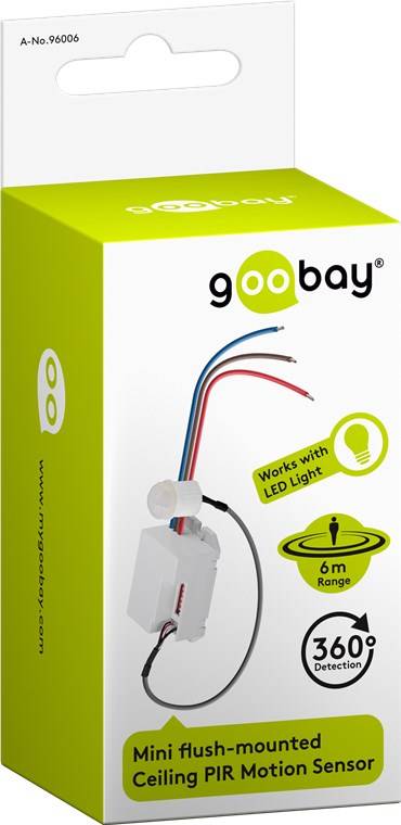 Goobay 96006 Mini Infrarot Bewegungsmelder mit 360° PIR-Sensor für LED Deckenleuchte innen Unterputz Melder, 6 m, Weiß