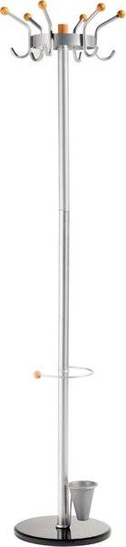 Standgarderobe, Metall, silber, pulverbeschichtet, helle Holzknöpfe, 6 Kleiderhaken, H/Ø = 185 x 45 cm