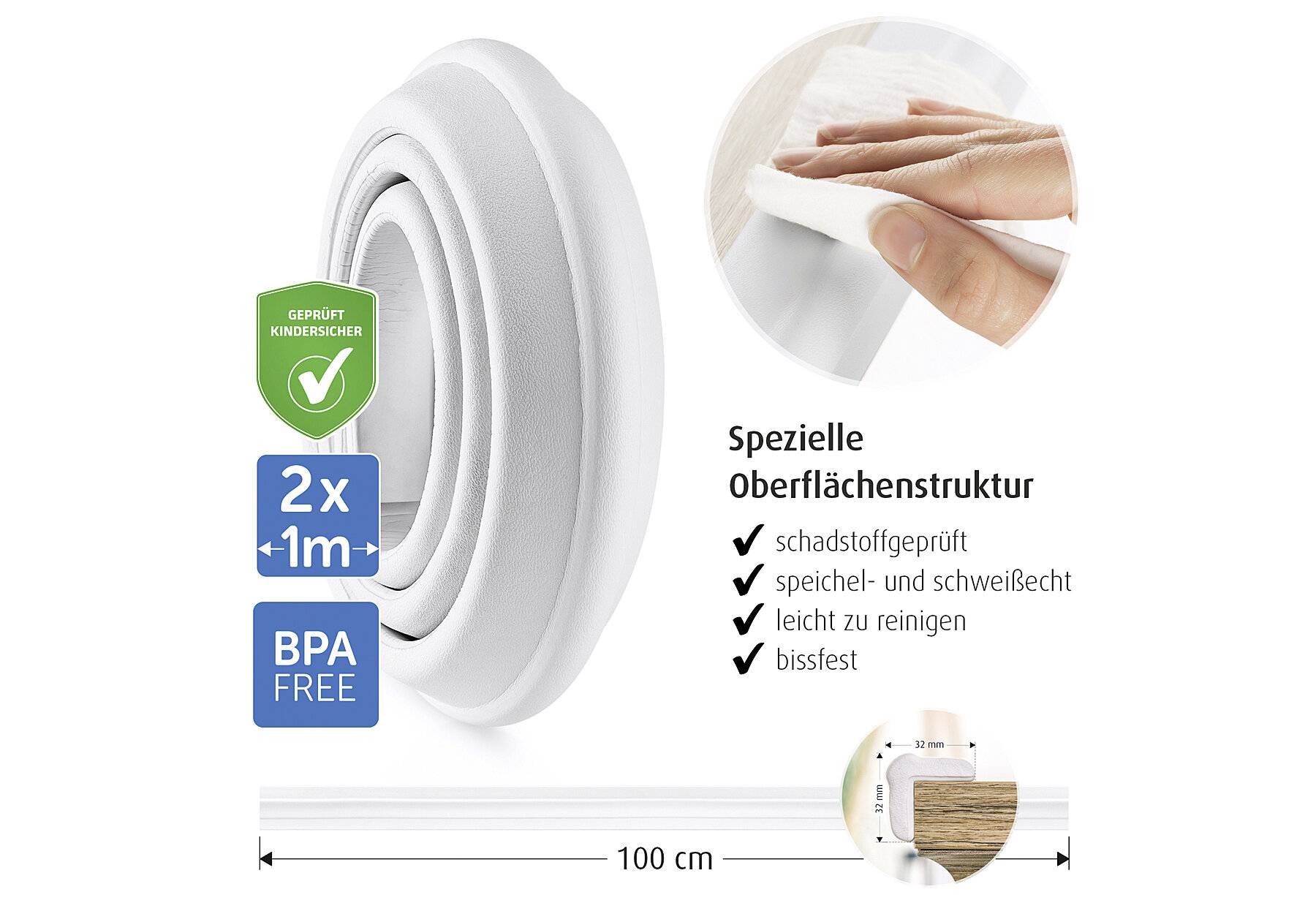 Reer Kantenschutz Soft, 2x 1 Meter, bissfest, schadstoffgeprüft,