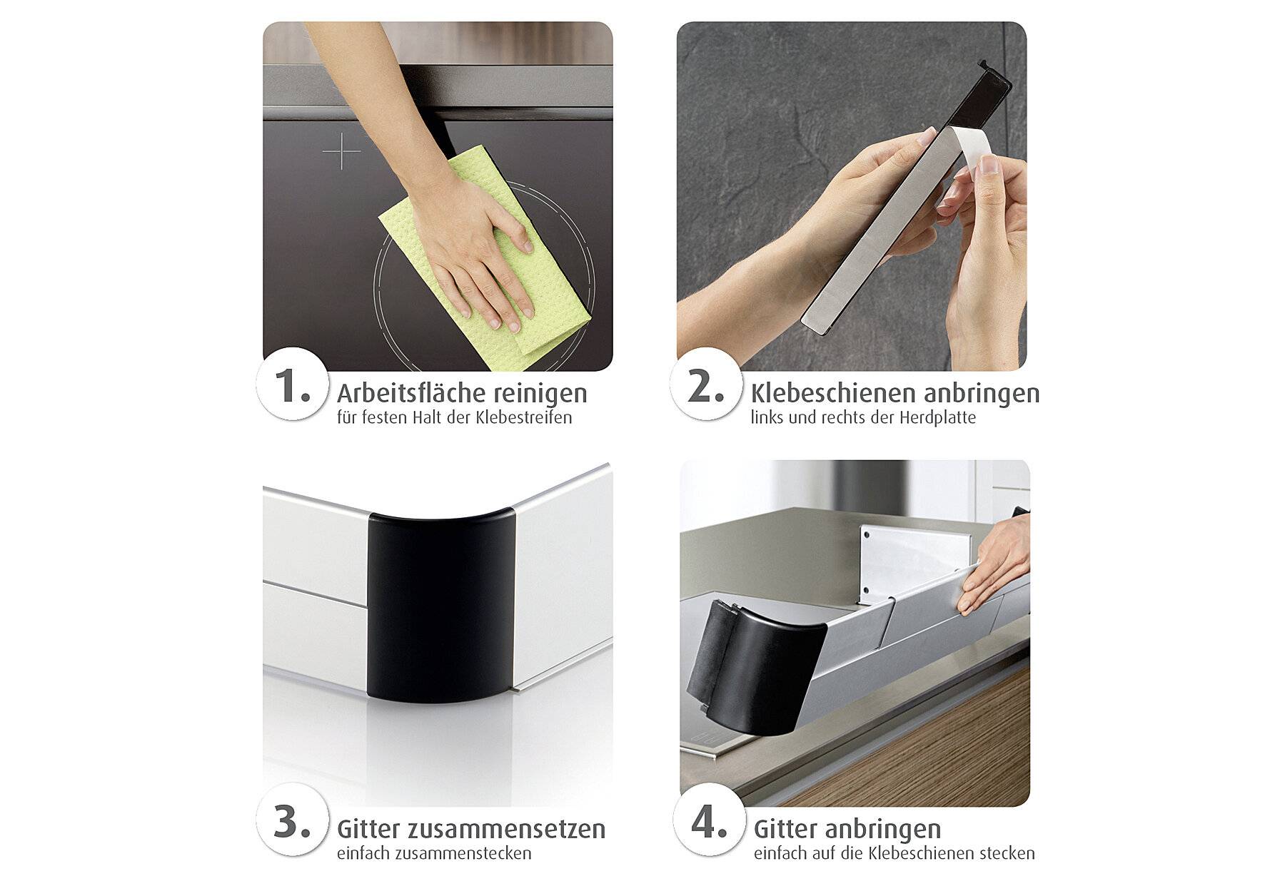 reer Herdschutzgitter Premium zum Kleben, größenverstellbar 44-65 cm, für Induktion und