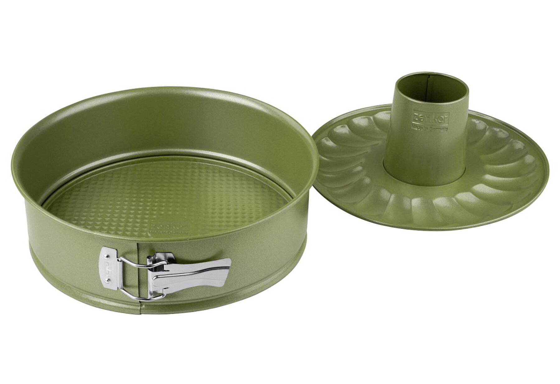 Zenker Springform für Snachs und Savarin, Backform mit austauschbarem Boden, runde Form, grün,
