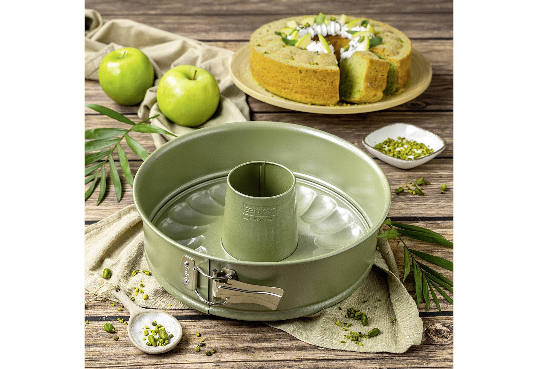 Zenker Springform für Snachs und Savarin, Backform mit austauschbarem Boden, runde Form, grün,