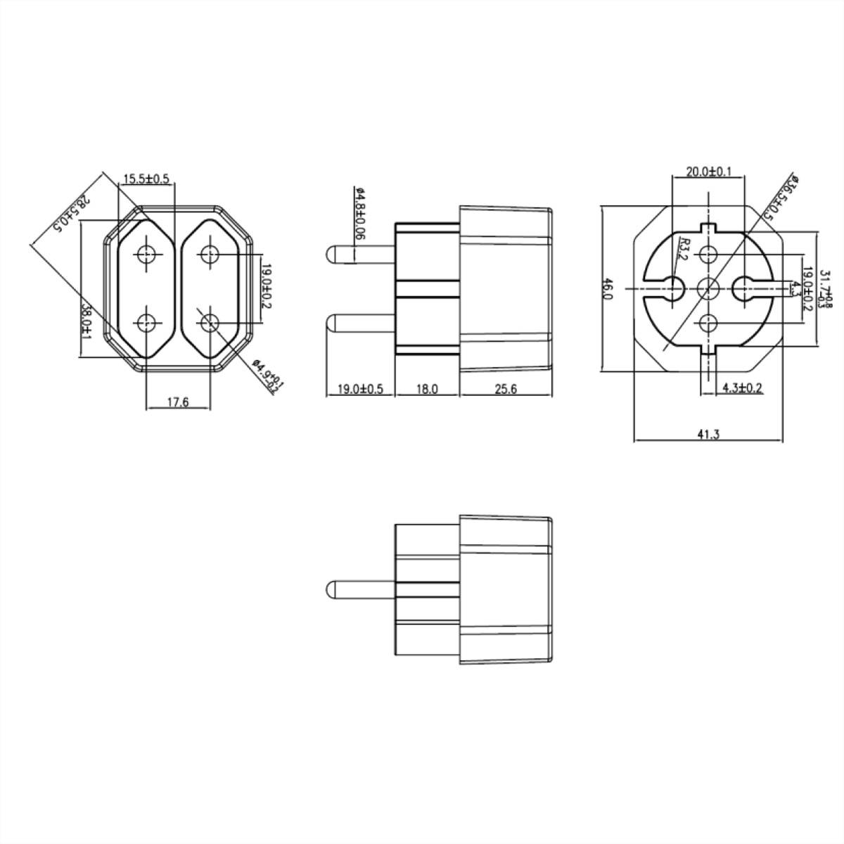 BACHMANN Euro-Doppelstecker, 1x Schutzkontakt-Stecker, 2x Euro-Buchse