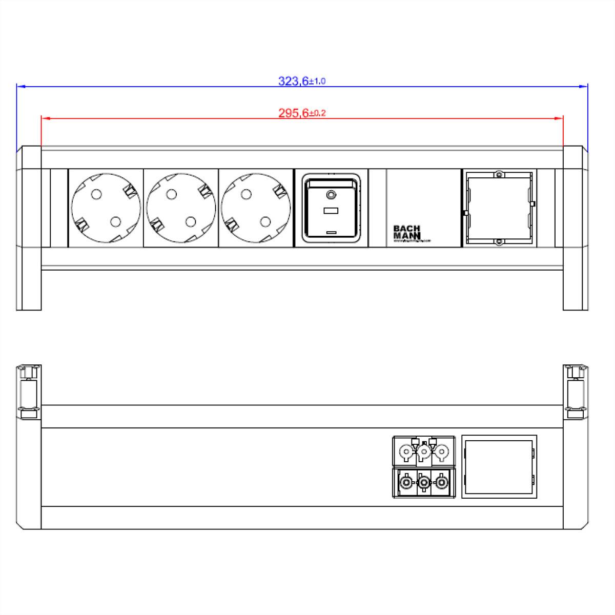 Bachmann 902.017 Steckdosenleiste mit Schalter Schwarz, Aluminium Schutzkontakt