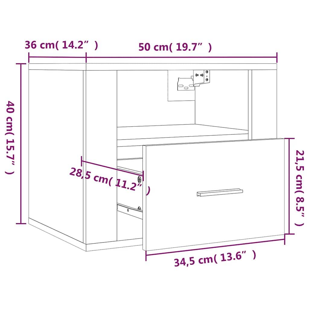 vidaXL Wand-Nachttisch Braun Eichen-Optik 50x36x40 cm