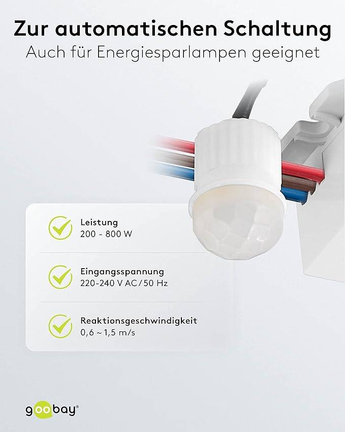 Goobay 96006 Mini Infrarot Bewegungsmelder mit 360° PIR-Sensor für LED Deckenleuchte innen Unterputz Melder, 6 m, Weiß