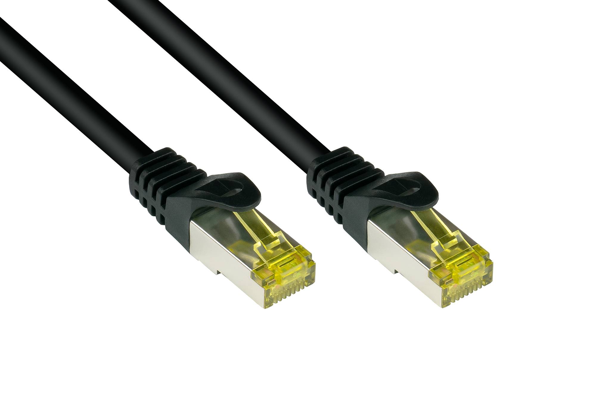 Good Connections® RJ45 Patchkabel mit Cat. 7 Rohkabel und Rastnasenschutz (RNS®), S/FTP, PiMF, 500MHz, schwarz, 2m