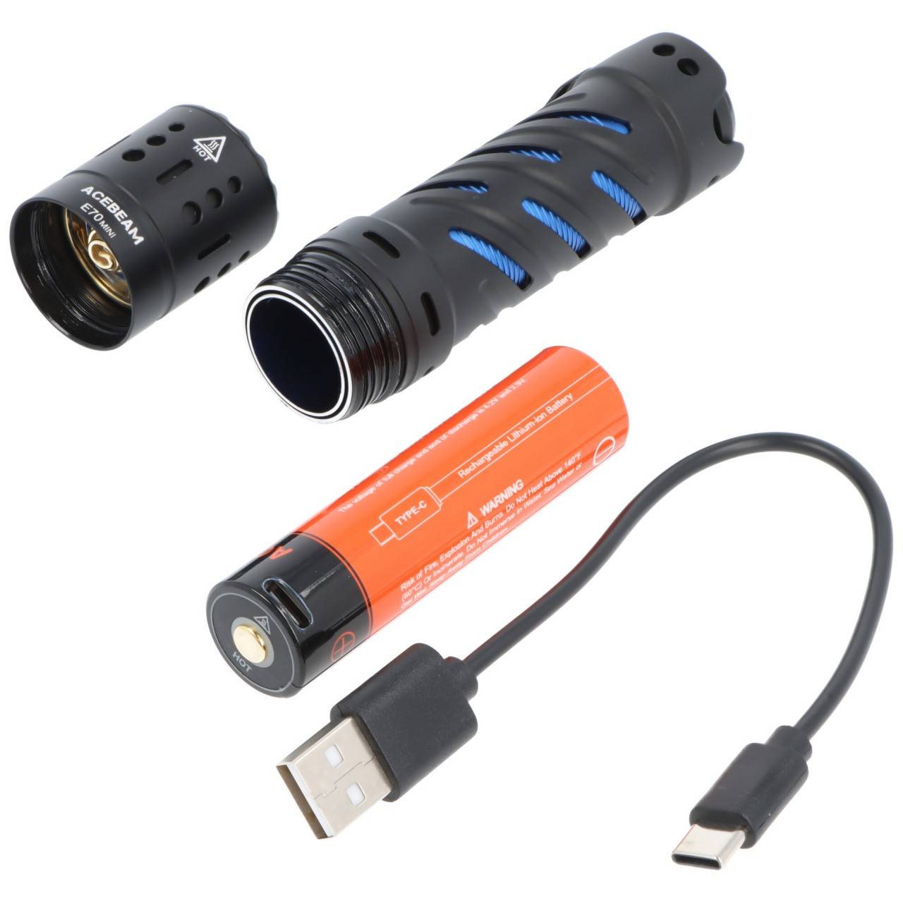 AceBeam E70 Mini LED-Taschenlampe mit 2.000 Lumen, CRI90+, inklusive Akku