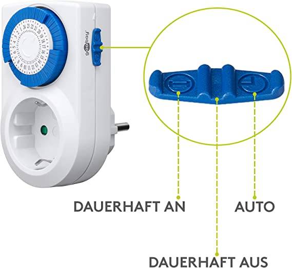 Goobay 59038 Analoge Zeitschaltuhr 3500W / Mechanische Schaltuhr für Steckdose / 30 Min Takt / Schalter für Dauerbetrieb