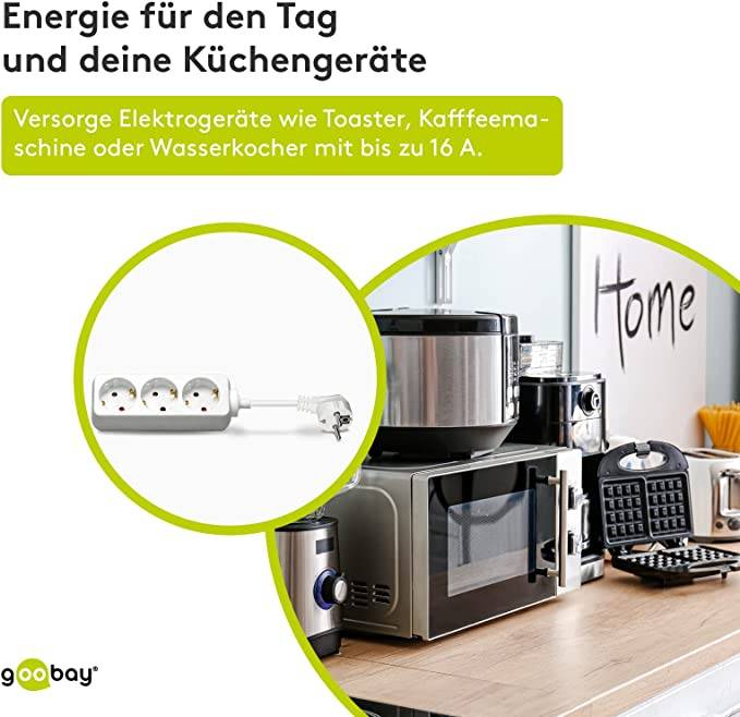 Goobay 51075 Steckdosenleiste mit 45° Steckplätzen, 3500 W, 3er Mehrfachsteckdose, 3 fach Steckdose, 3.0 m Kabel, Weiß