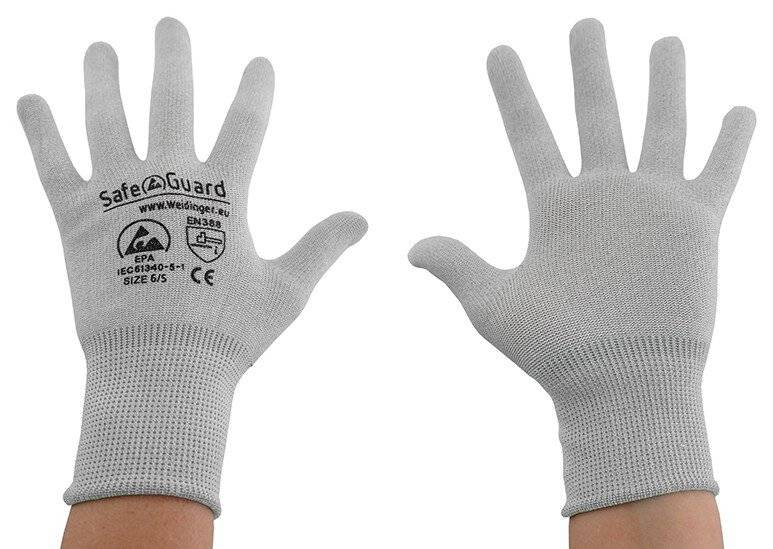 ESD-Handschuh, grau/weiß, ohne Beschichtung, Nylon/Carbon, S