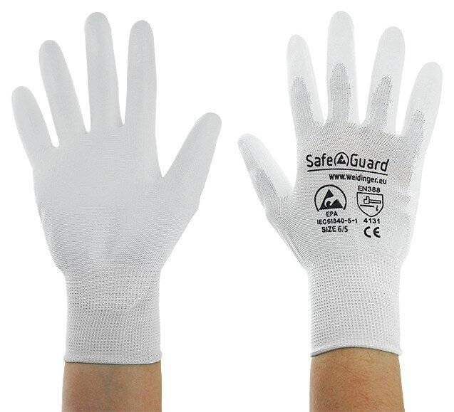 ESD-Handschuh, weiß, beschichtete Handflächen, Nylon/, S