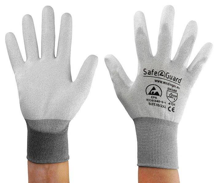 SafeGuard by Weidinger ESD-Handschuh, grau/dunkelgrau, beschichtete Handflächen, Nylon/Carbon, XXL