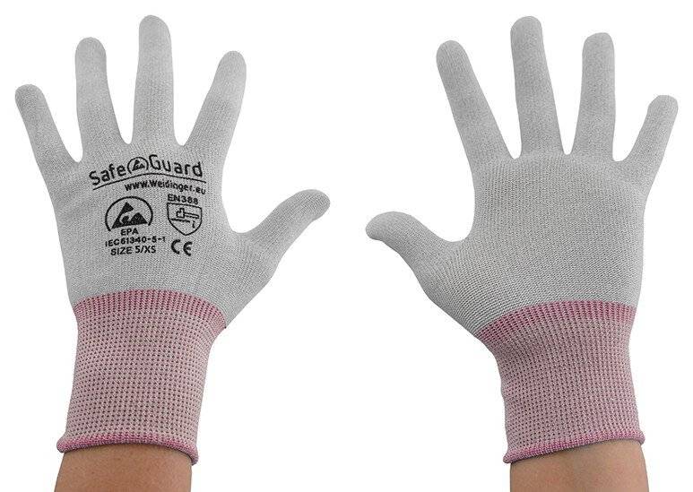 ESD-Handschuh, grau/beere, ohne Beschichtung, Nylon/Carbon, XS
