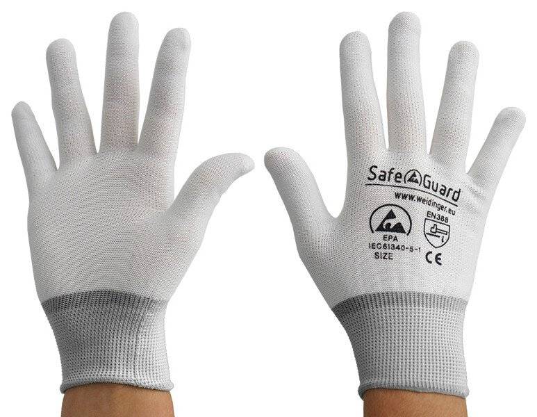 ESD-Handschuh, weiß/grau, ohne Beschichtung, XXL