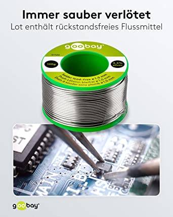 Goobay 51122 Lötzinn bleifrei ø 1,0 mm Lötdraht Flussmittel / 3,5 % Silber / 217 °C Schmelzpunkt bleifreies Löten 100g