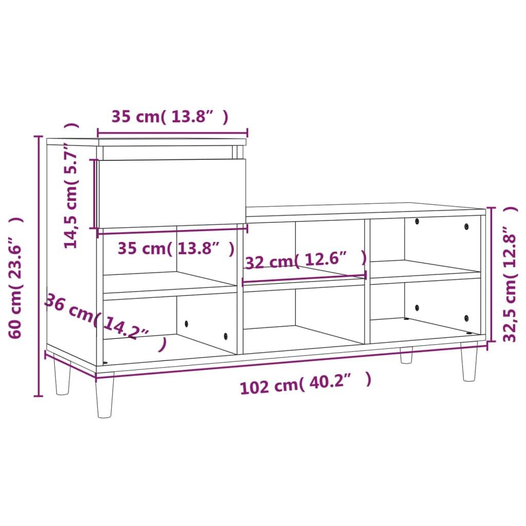 vidaXL Schuhregal Räuchereiche 102x36x60 cm Holzwerkstoff