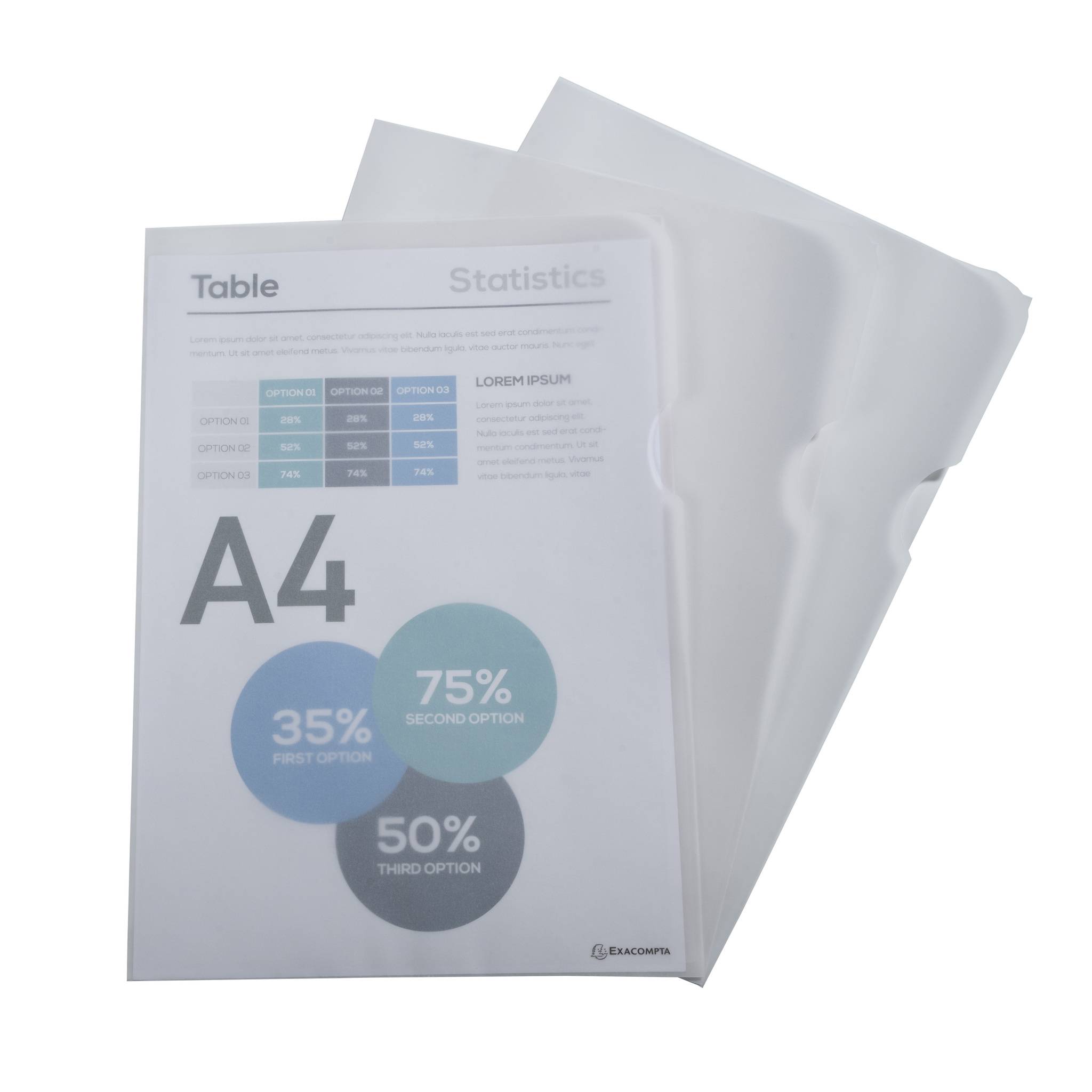 Exacompta 10x Pack 50 Aktensichthüllen A4 Papier 110g/m2 Transparent weiß 50850E