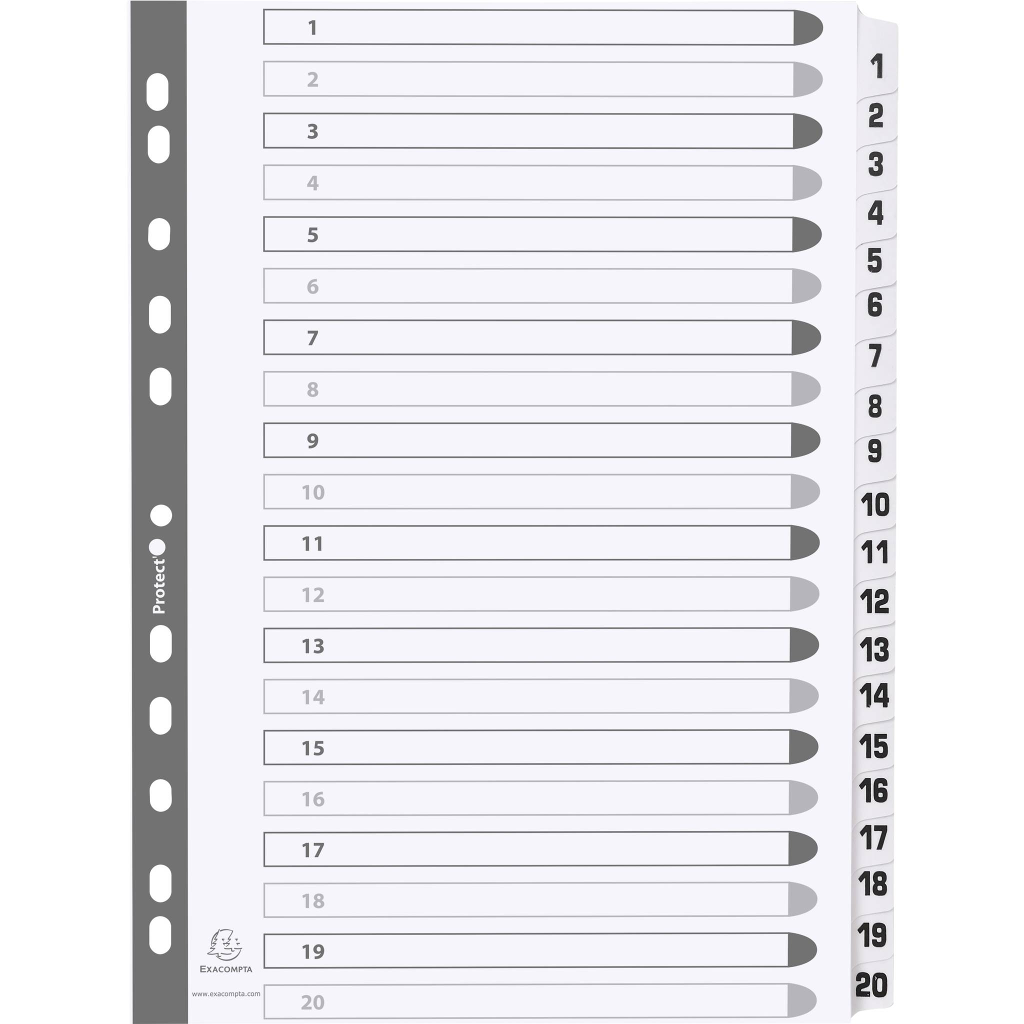 Exacompta 15x Register 20 Taben von 1 bis 20 A4 Weiß MWD1-20Z