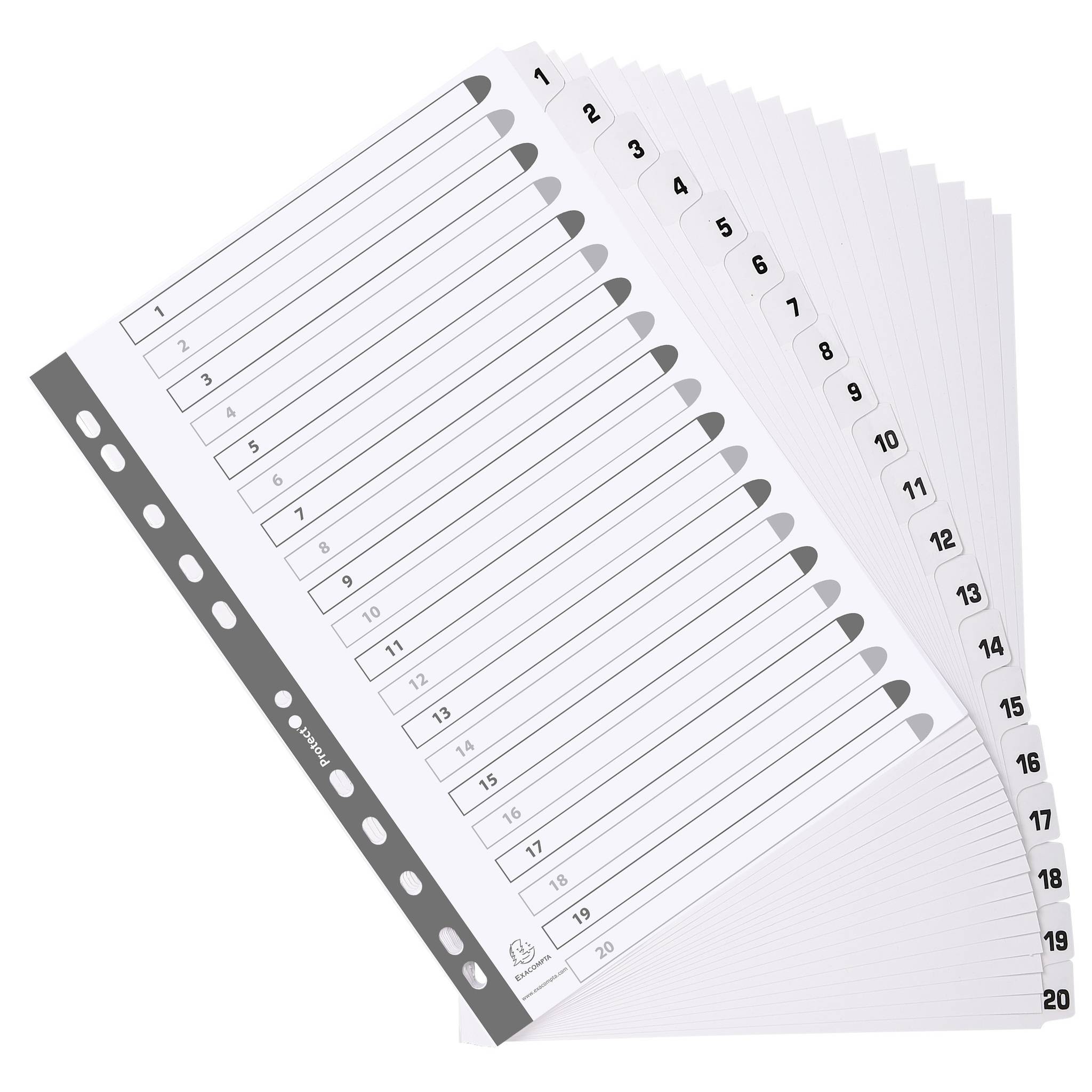 Exacompta 15x Register 20 Taben von 1 bis 20 A4 Weiß MWD1-20Z