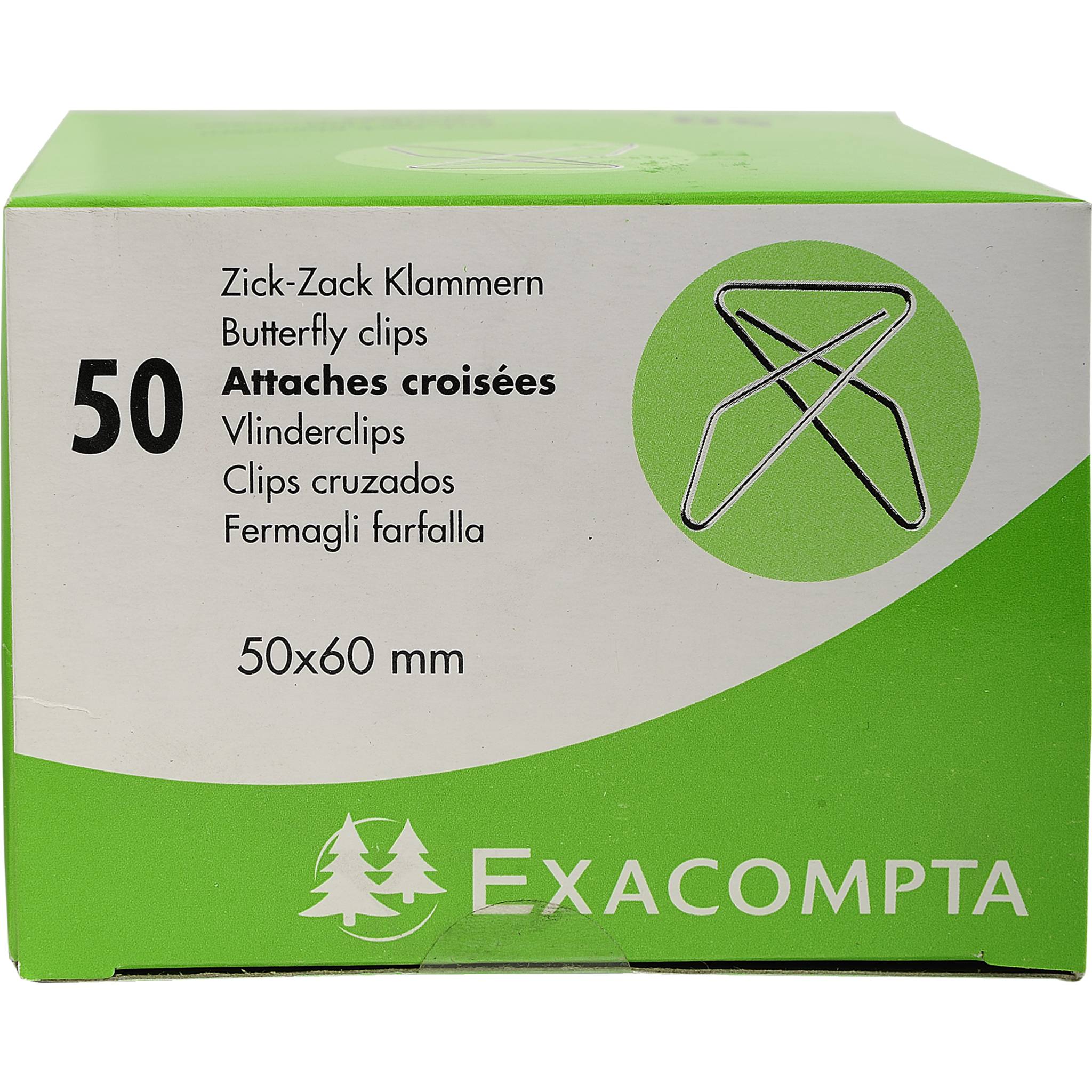 Exacompta 20x Box mit 50 Stück Zick-Zack Büroklammern, 50x60mm - Silber - 14766E