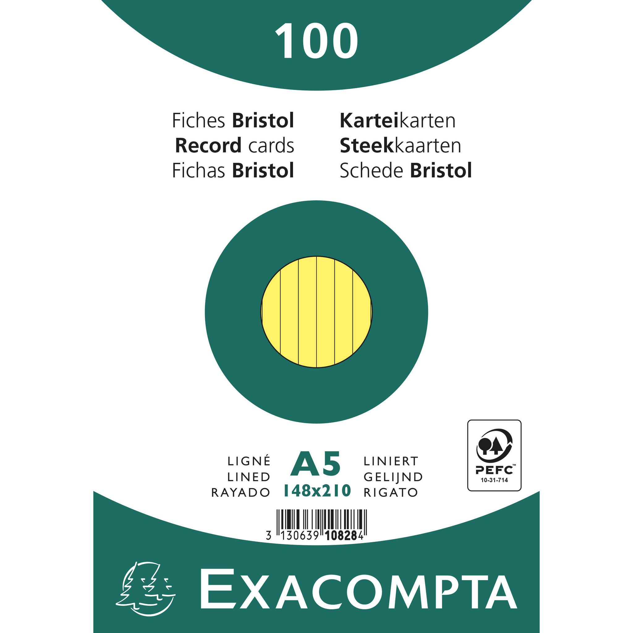 Exacompta 10x Karteikarten A5 liniert, 100 Stück eingeschweißt - Gelb - 10828SE