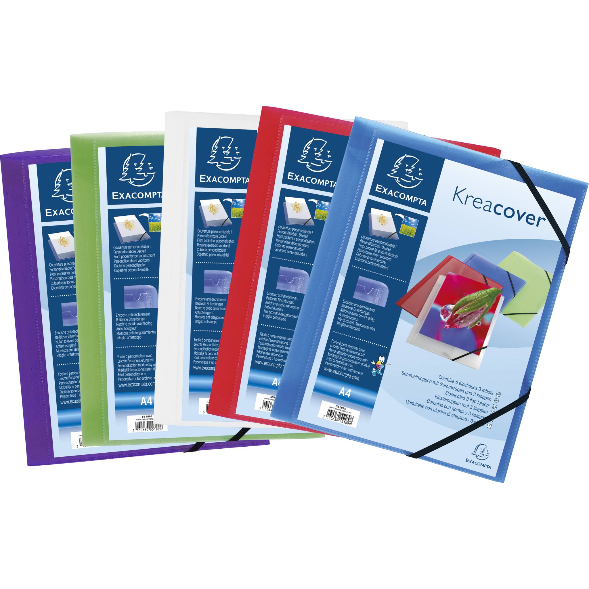 Exacompta 25x Sammelmappe A4 PP 3 Klappen + Gummizug violett sortiert 55189E