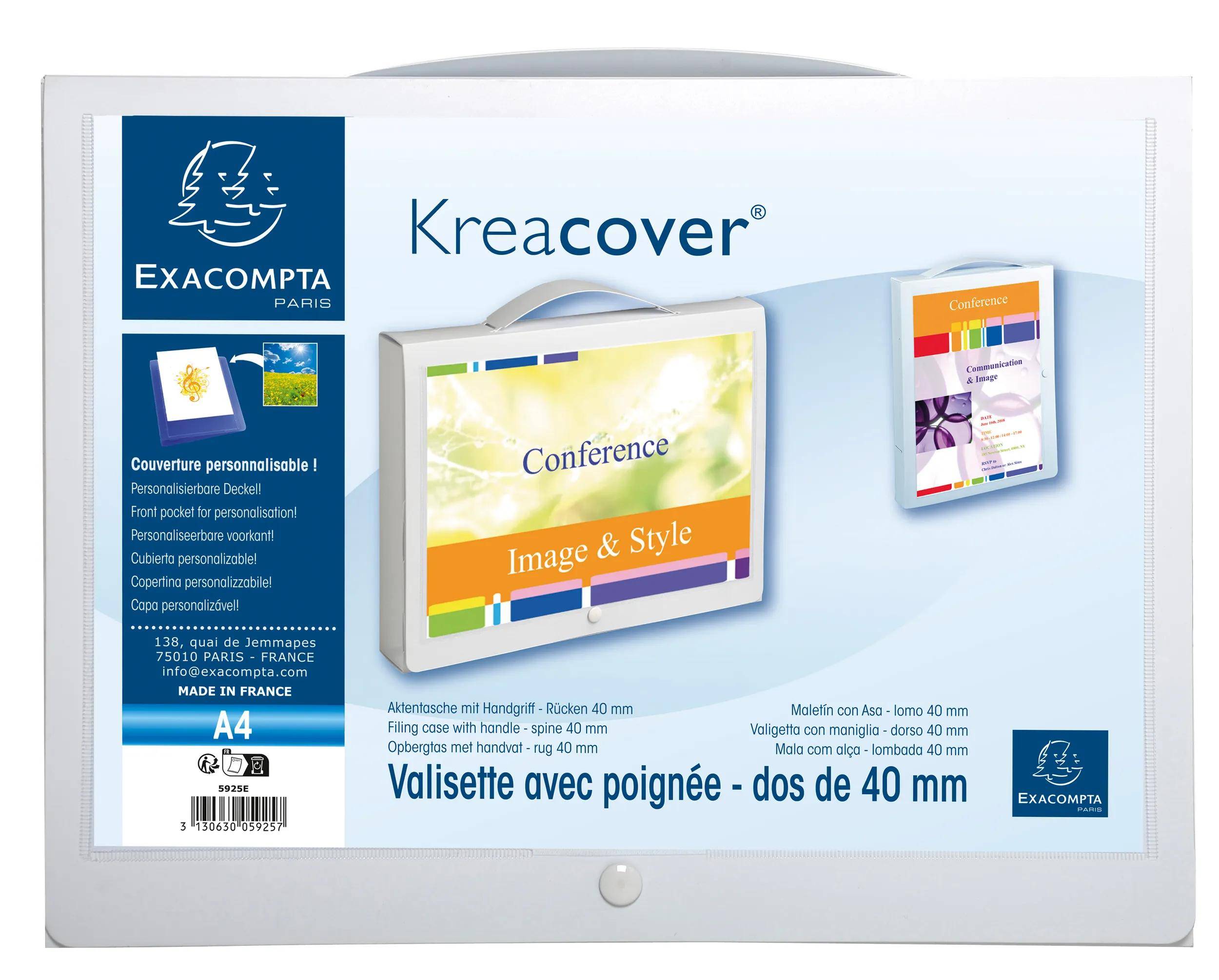 Exacompta 10x Aktenmappe PP 800µ + Griff Krea Cover, für Format A4, Weiß, 5925E