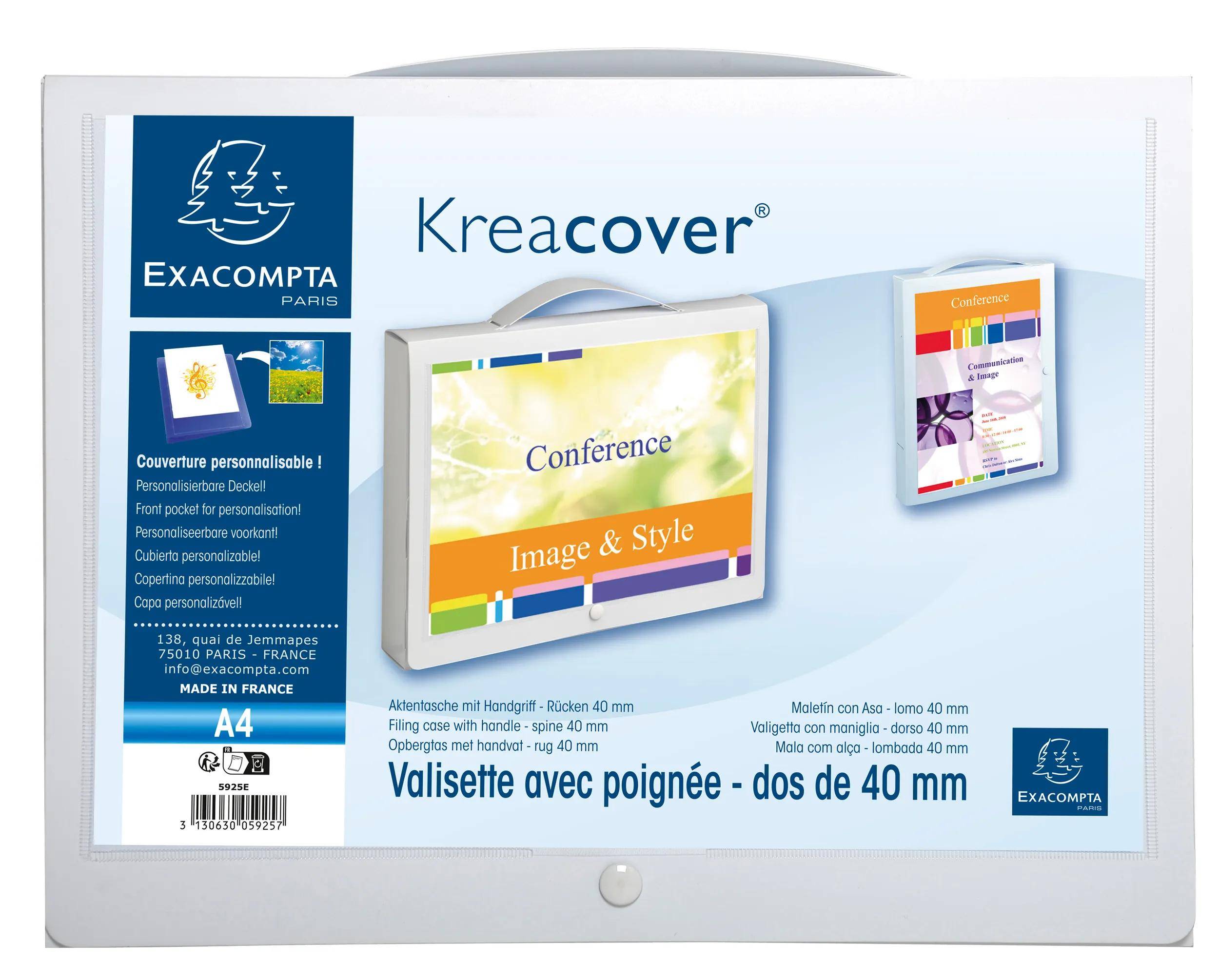 Exacompta 10x Aktenmappe PP 800µ + Griff Krea Cover, für Format A4, Weiß, 5925E