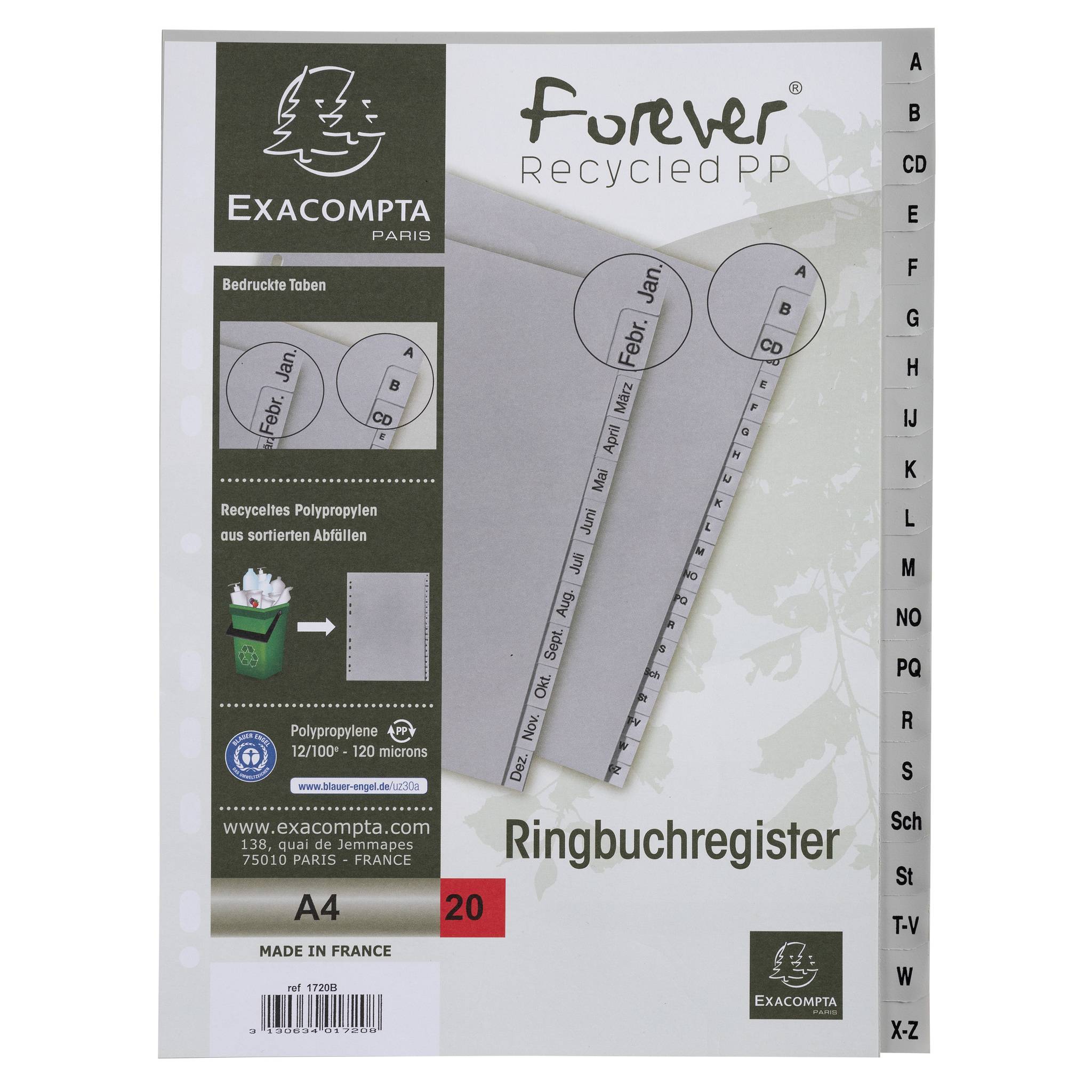 Exacompta 25x Register A4 RC-PP grau 120µ A-Z (inkl. Sch St) 20 Pos Grau 1720B