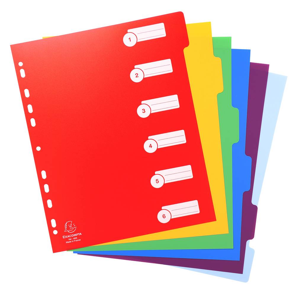 Exacompta 25x Register A4 Maxi PP 300µ, 6 neutrale Taben - sortiert - 4806E