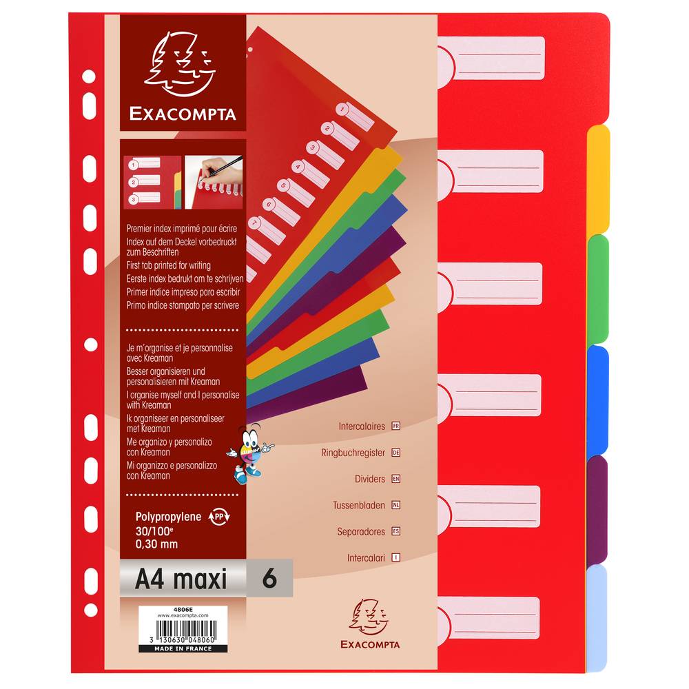 Exacompta 25x Register A4 Maxi PP 300µ, 6 neutrale Taben - sortiert - 4806E