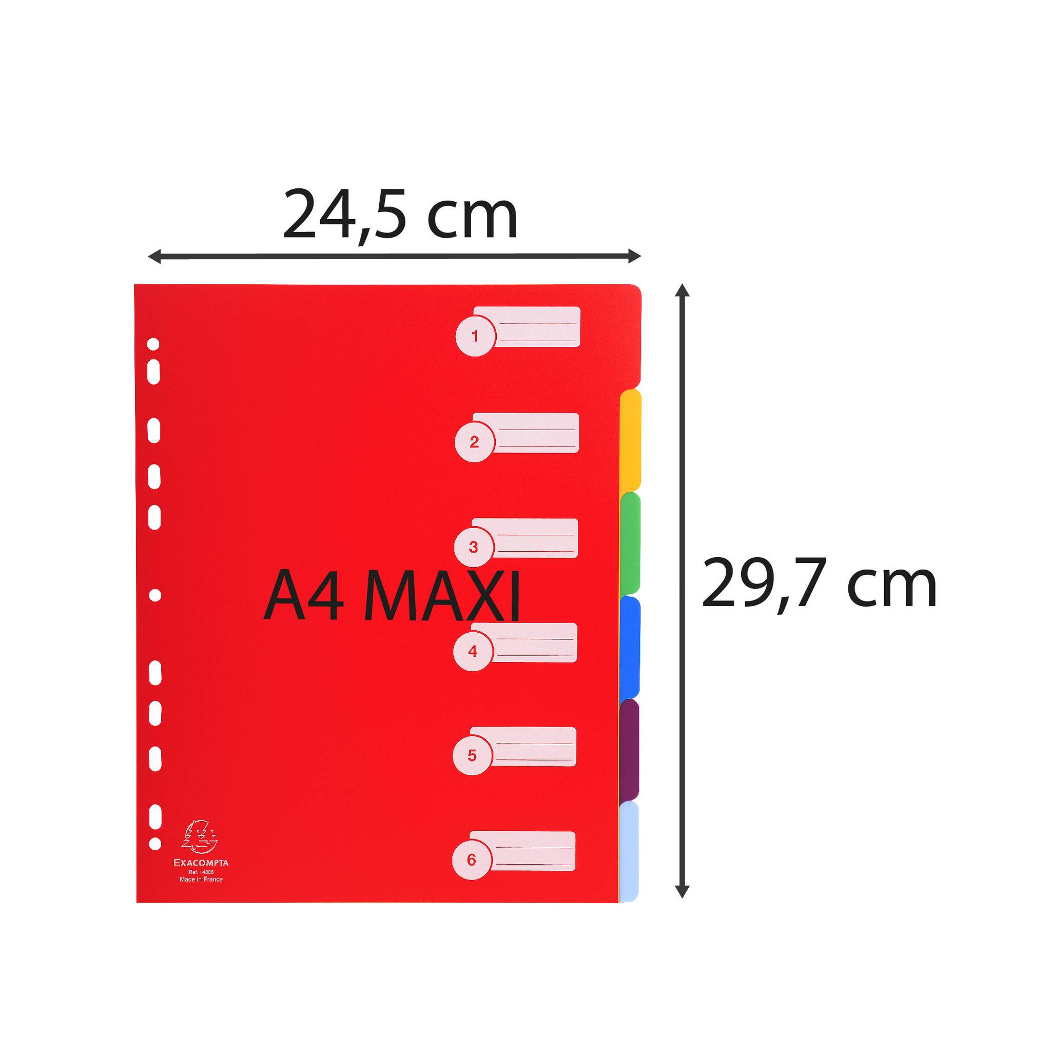 Exacompta 25x Register A4 Maxi PP 300µ, 6 neutrale Taben - sortiert - 4806E