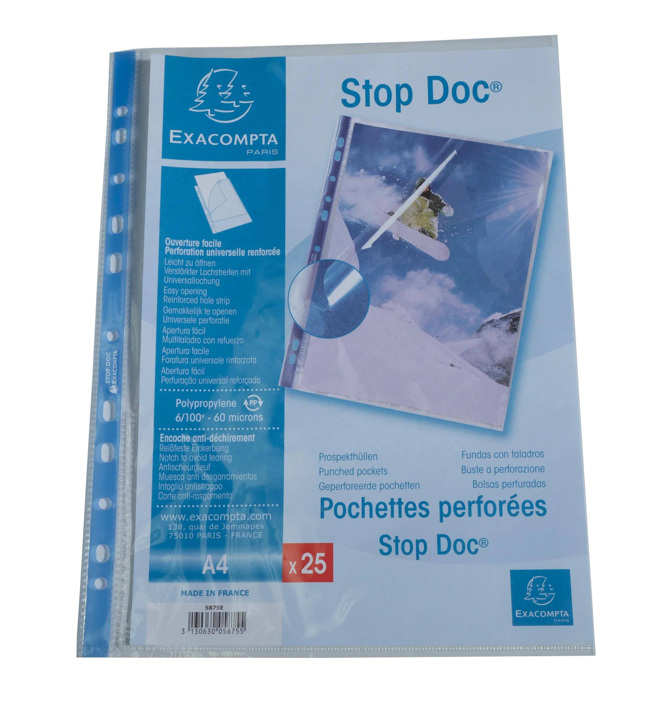 Exacompta 4x 25 Prospekthüllen gelocht Stop Doc glattem PP 60µ A4 Kristall 5875E