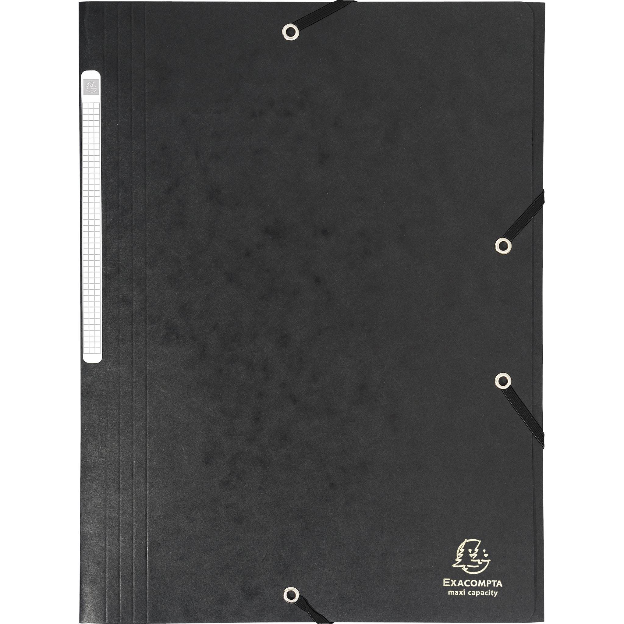 Exacompta 25x Sammelmappe +Gummizug 3 Klappen Karton 425g A4 MAXI Schwarz 17116H
