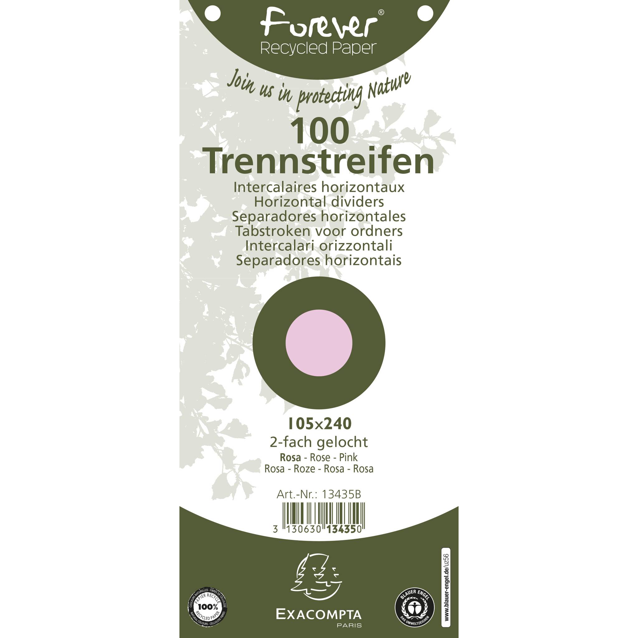 Exacompta 12x 100 Trennstreifen 2-fach gelocht RC Kart 105x240mm Rosa 13435B