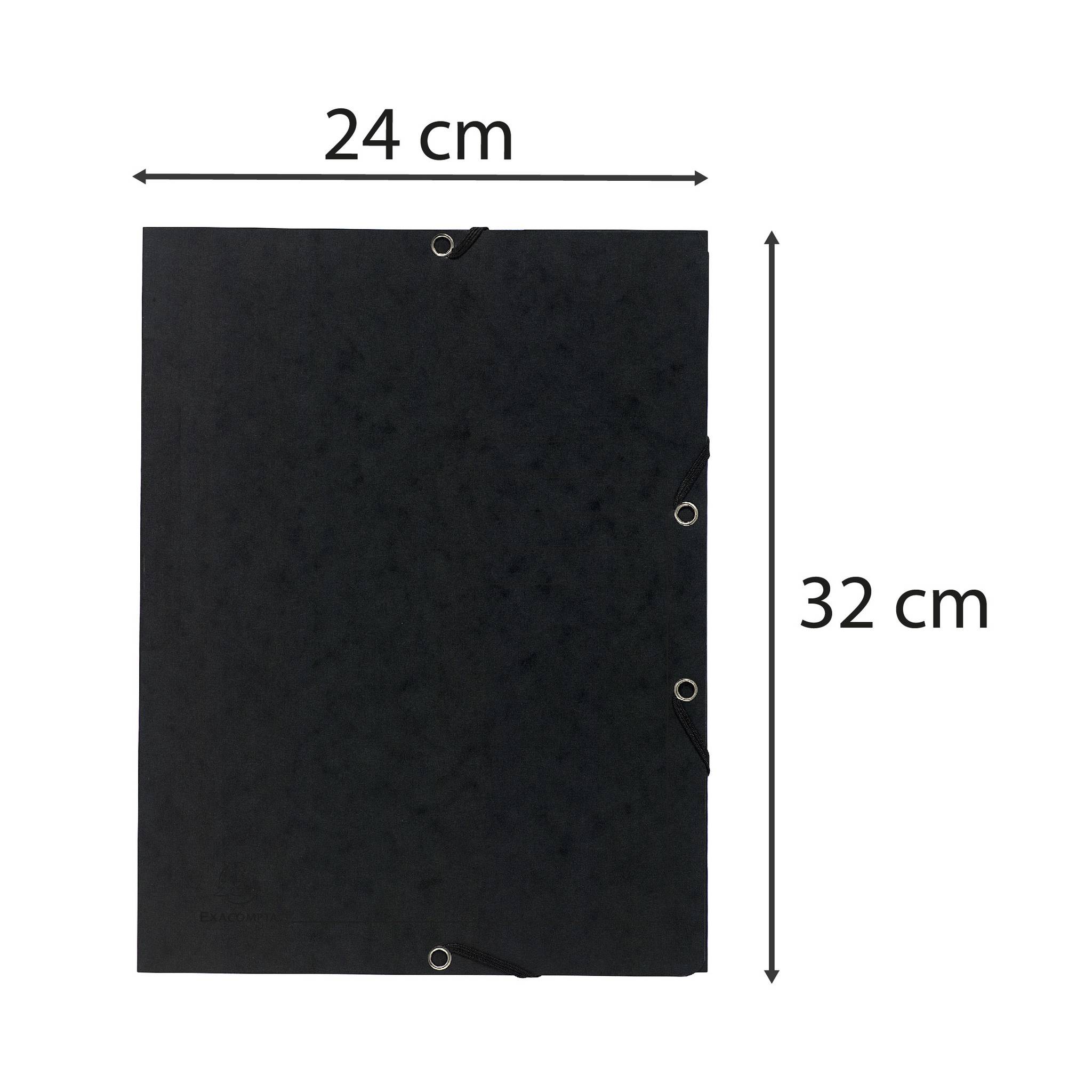 Exacompta 25x Sammelmappe + Gummizug 3 Klappen Karton 355g/m2 A4 Schwarz 55401E