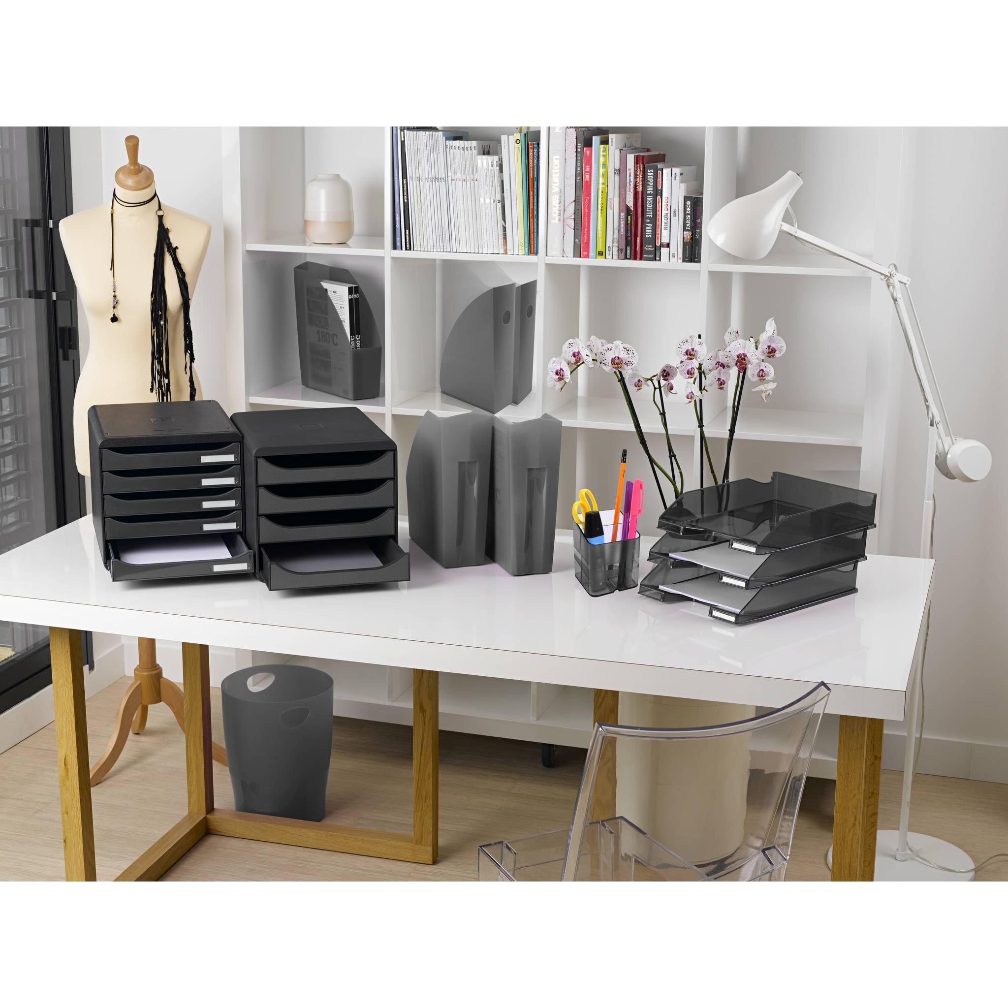 Exacompta 8x Papierkorb ECOBIN, 15 Liter, Office - Dunkelgrau - 45307D
