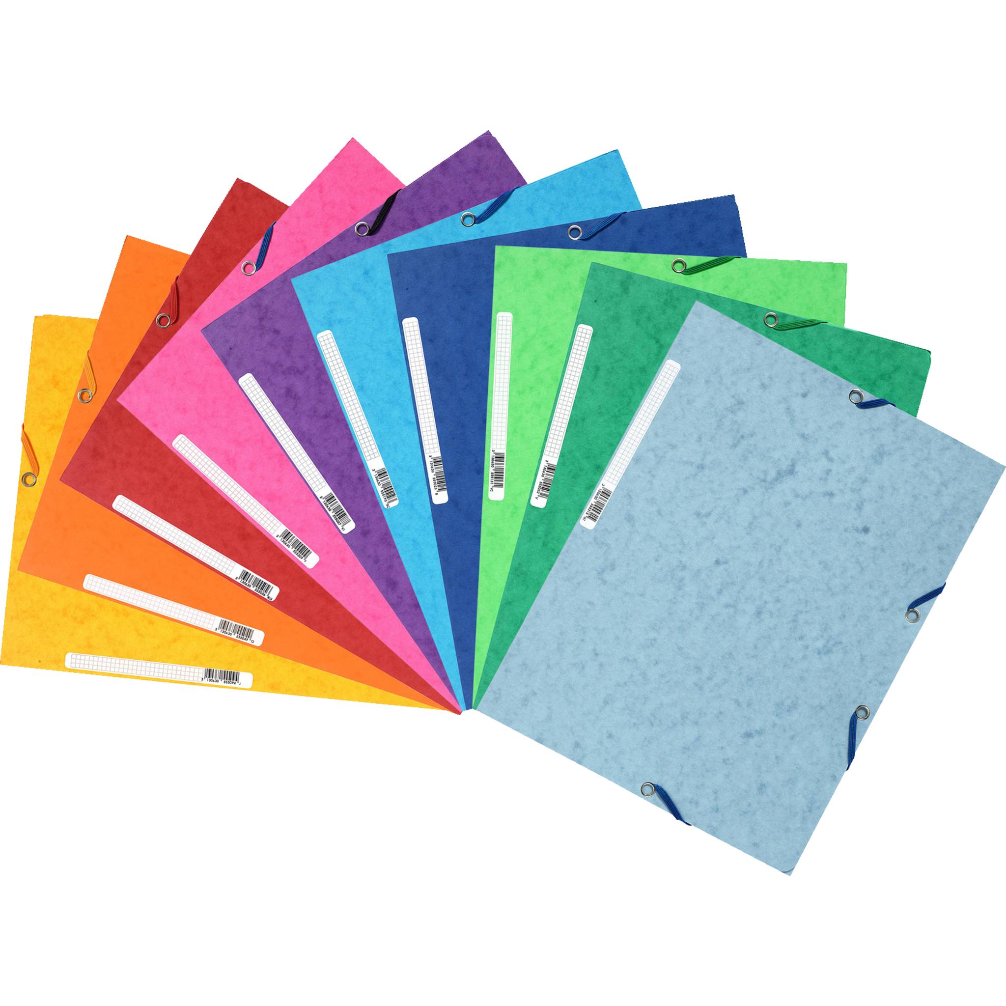 Exacompta 50x Sammelmappe +Gummizug 3 Klappen Etikett Karton A4 sortiert 55510E