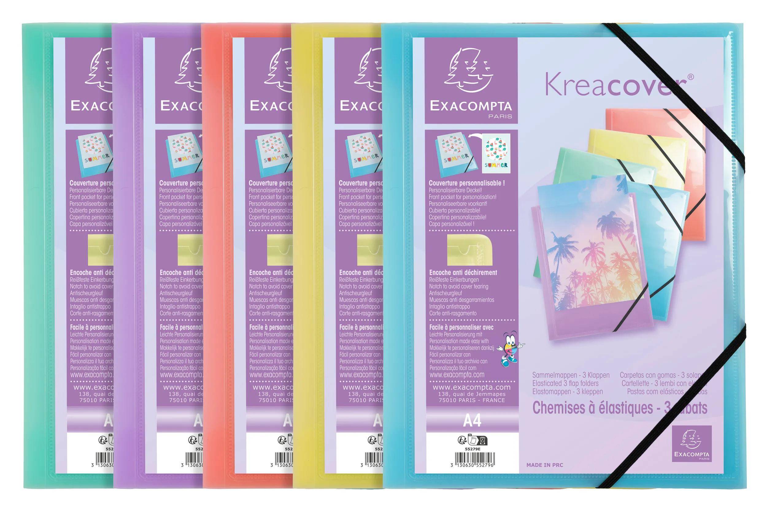 Exacompta 25x Sammelmappe A4 + Gummizug 3 Klappen PP sortiert 55279E