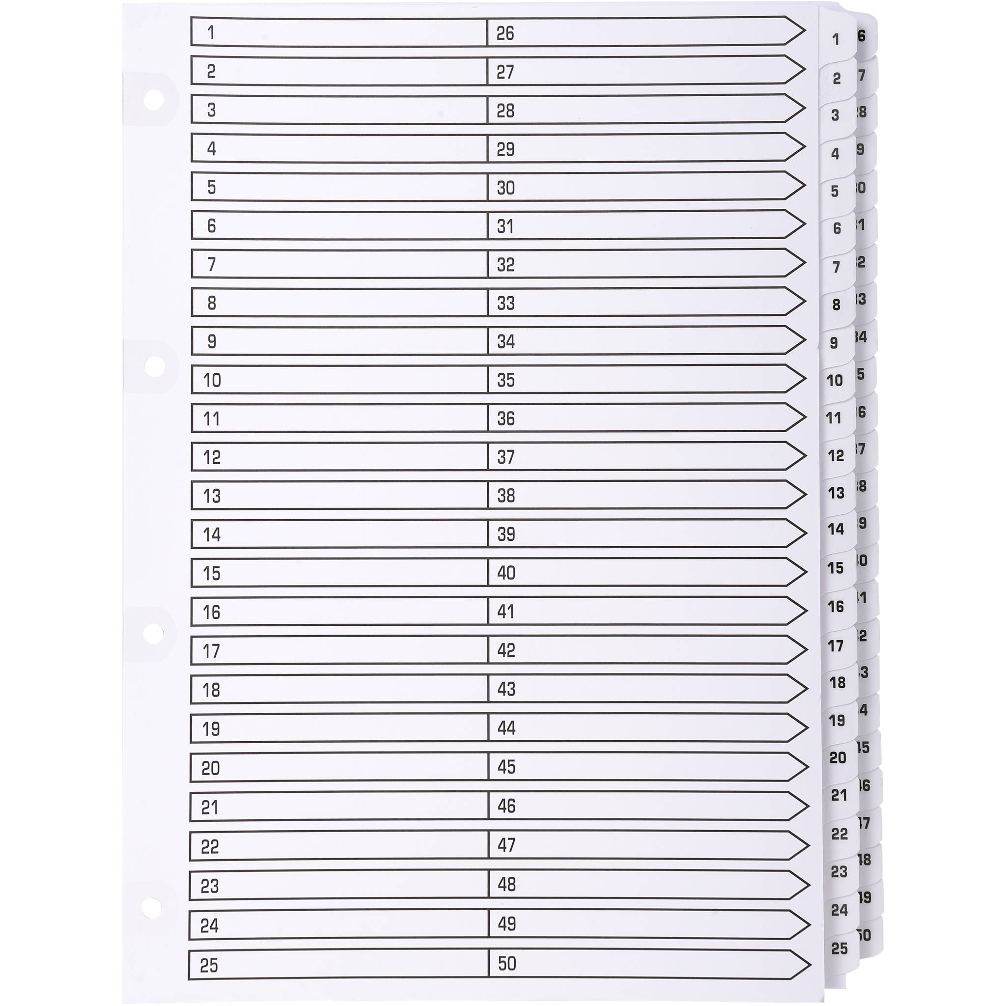 Exacompta 4x Register 50 Taben von 1 bis 50 A4 Weiß MWD1-50Z