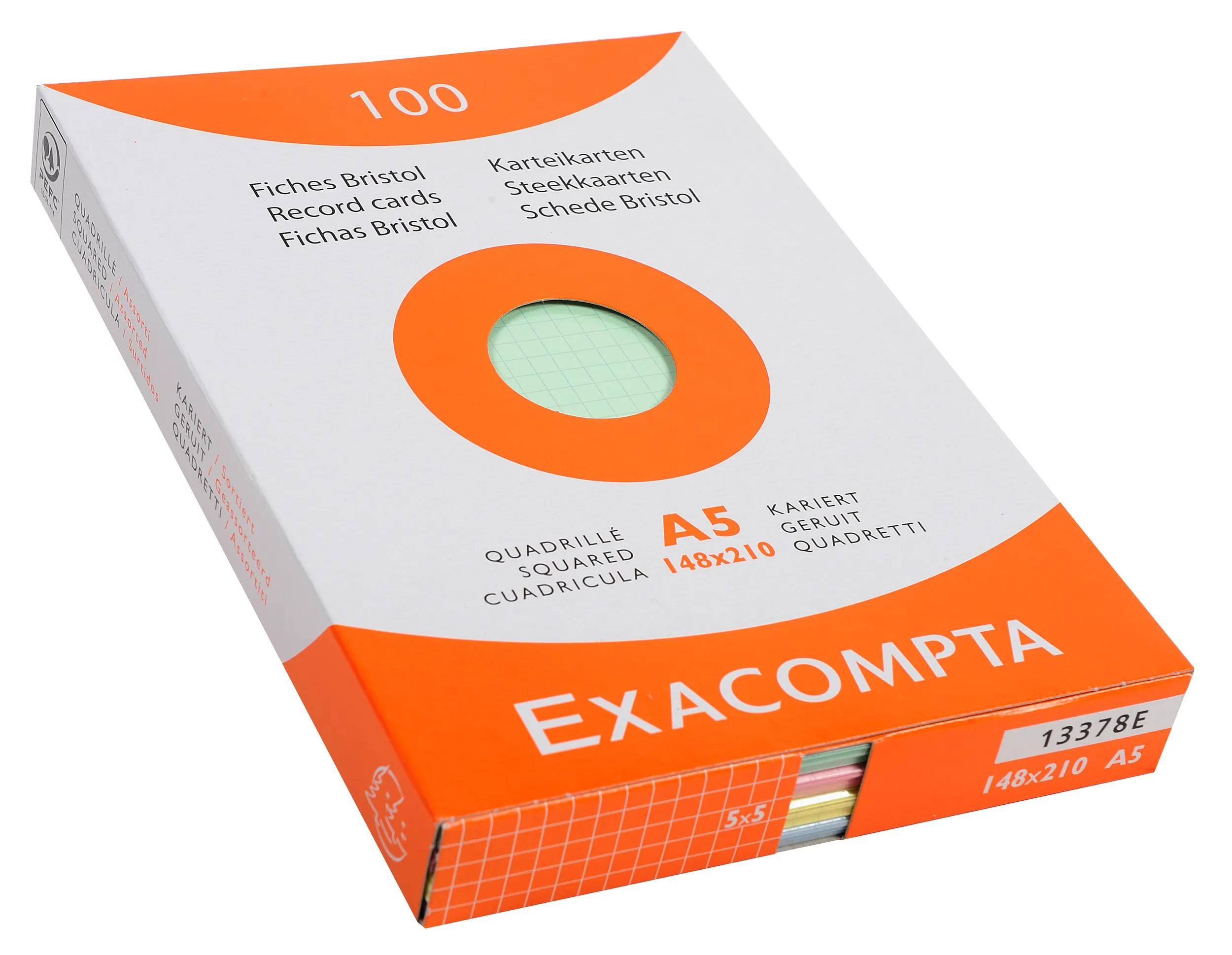 Exacompta 10x Karteikarten A5 kariert Faltschachtel + 100 Stück sortiert 13378E