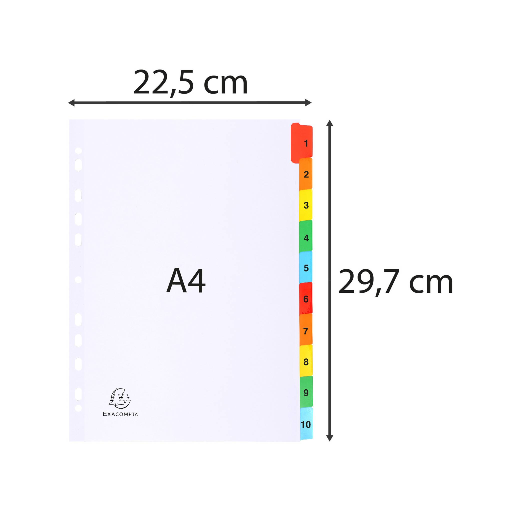Exacompta 20x Register numerisch Karton 160g/qm 10 Taben 1-10 A4 Weiß 1110E